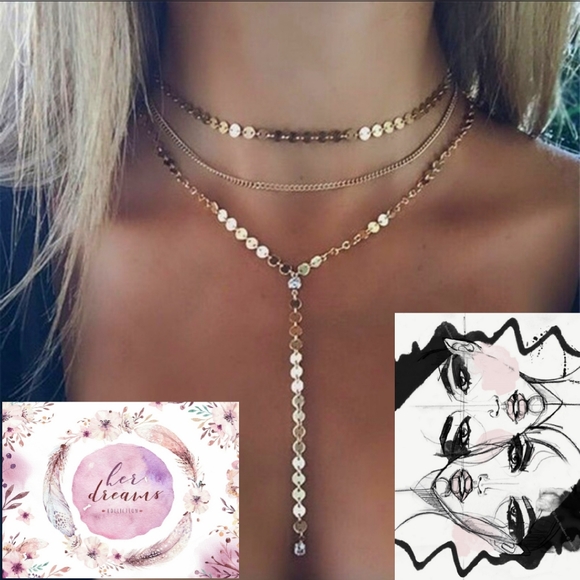 Stranded Art Jewelry - Dream Disc GOLD Triple Layered Y Necklace + Choker